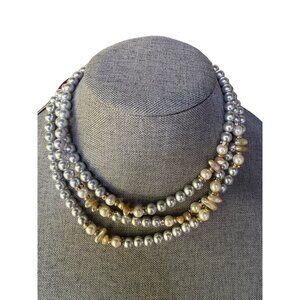 Marvella Necklace Women 16” NWT Multi Strand Gray Faux Pearl Champagne Bead